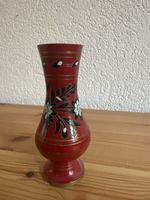 Vase rot mit Blumenmuster Vintage 20cm Zustand gut