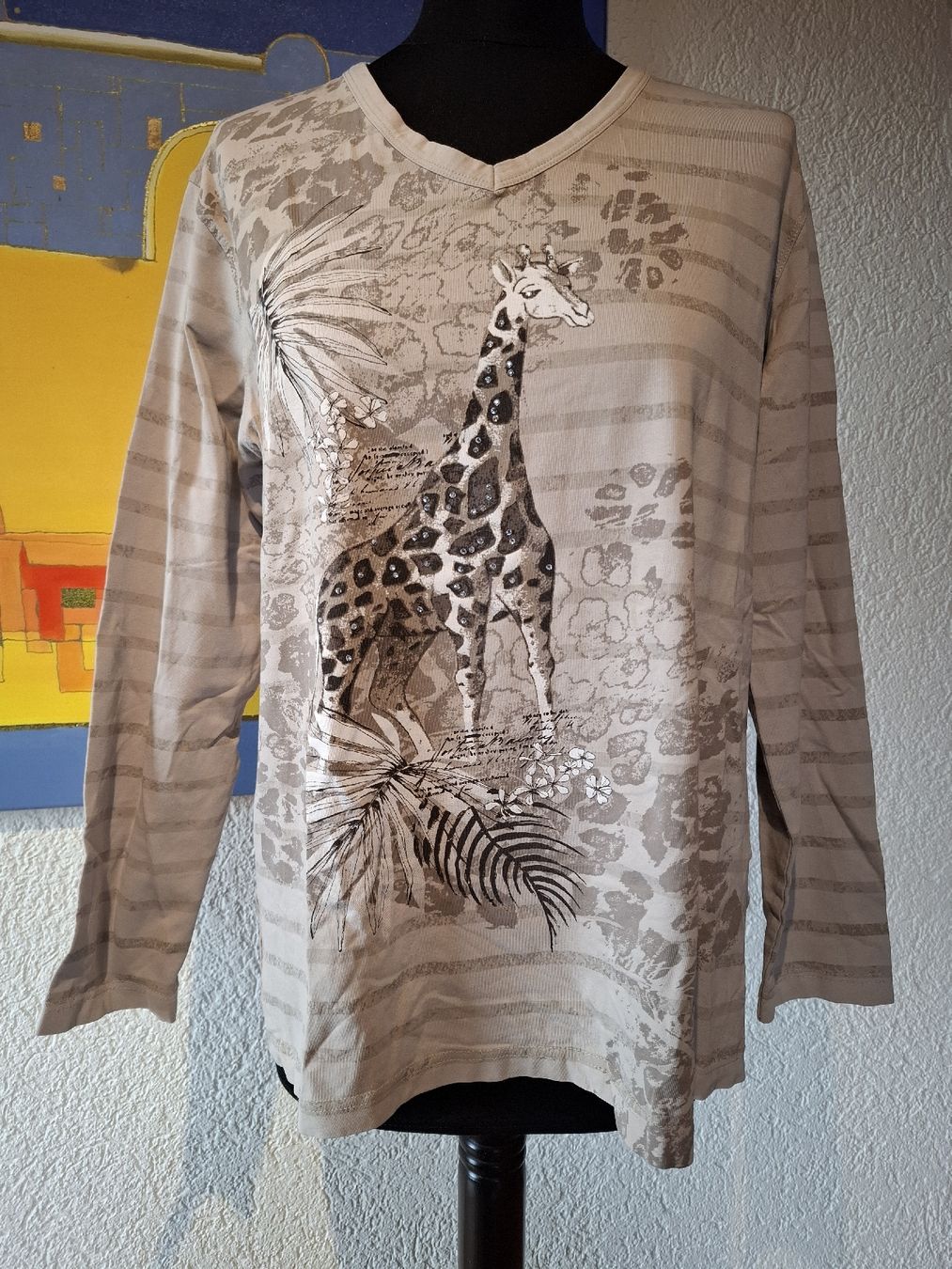 T-shirt: Gr XL Damen Langarmshirt Beige grau Giraffe basic nr 38 – Usato da Vinelz venduto da sonnenmond77 1