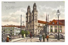 Zürich - Stadt - Münsterbrücke - Kutsche - belebt - 1914