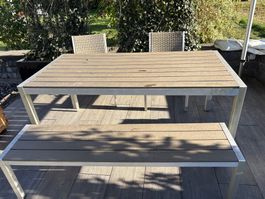 Gartentisch mit Sitzbank und 2 Stühlen