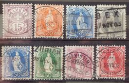 1893–1906: Chiffre et Hélvétie debout, 8 timbres O