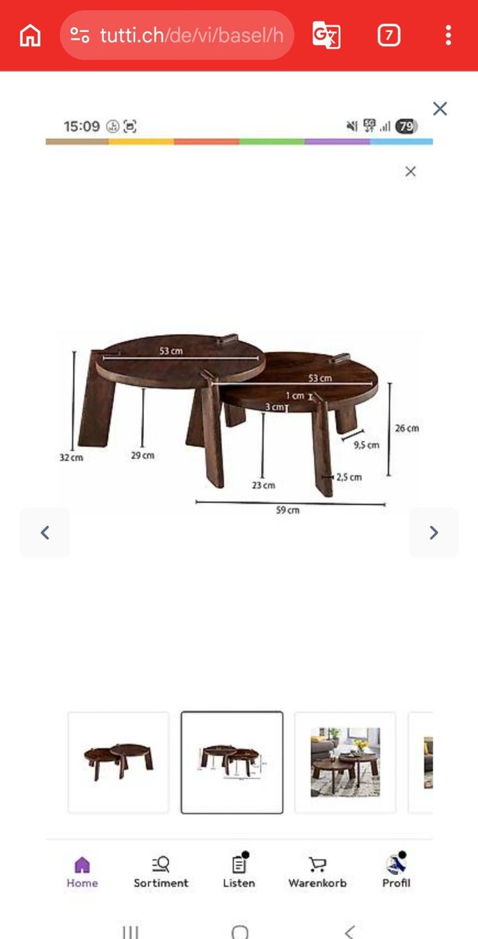 Tische: 2× Beistelltisch Masiev  Mango Holz – Gebraucht aus Therwil von buz_vh7m 1