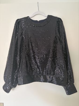 Sezane Pailletten Bluse schwarz Grösse 36 guter Zustand