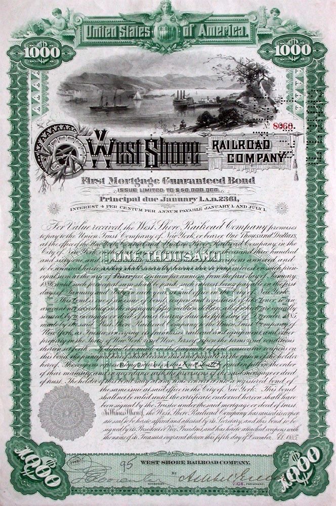 Documenti: West Shore Railroad Company - 1885 – Usato da Solothurn venduto da Sgasche