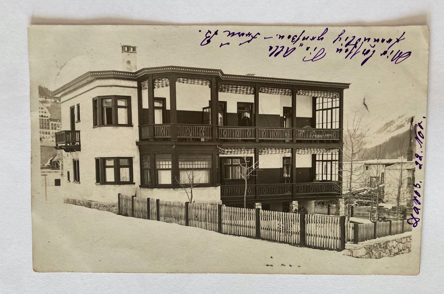 Cartoline postali: Ansichtskarte Davos, 1916, Schweizer Flachdach-Architektur – Usato da Bern venduto da wilhelmine02