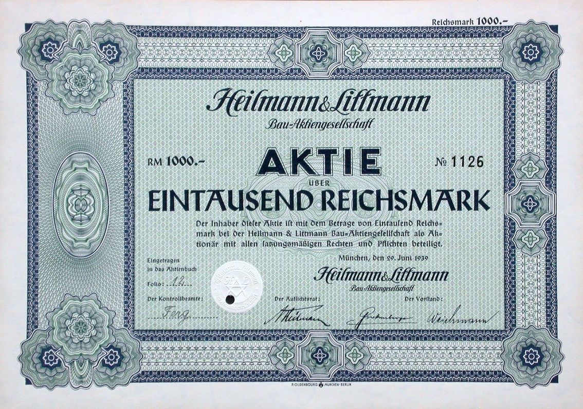 Dokumente: Heilmann & Littmann Bau-AG, München - 1939 – Gebraucht aus Solothurn von Sgasche
