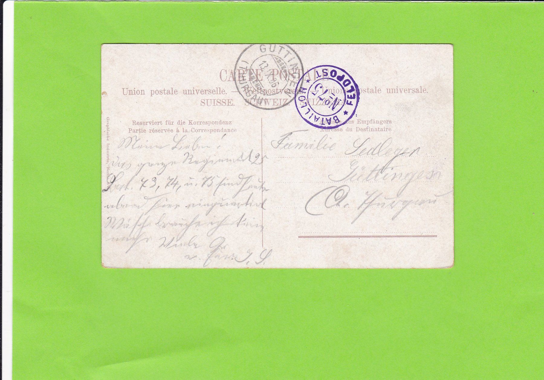Cartoline postali: Turbenthal--Feldpost – Usato da St. Peterzell venduto da neckertal 1