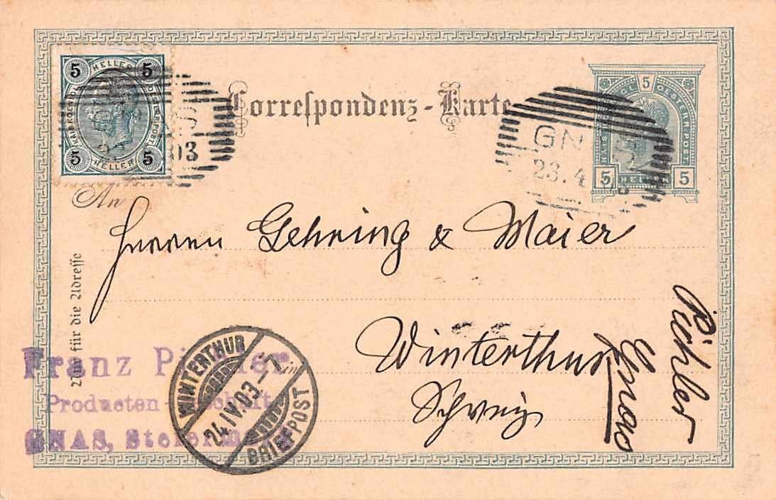 Tutti i francobolli: Interessanter Beleg AUSTRIA  - WINTERTHUR 1903 – Usato da Winterthur venduto da SchatzchischtliWinti