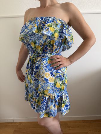 Sommerkleid trägerlos Zitronenmuster blau weiss neuwertig