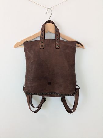 BIBA Rucksack Leder braun Nieten Verstellbare Träger 30x32