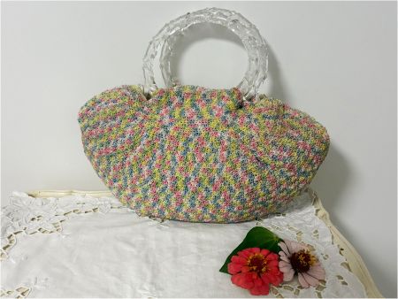 Tasche Häkeltäschchen bunt transparente Henkeln ca. 1960s