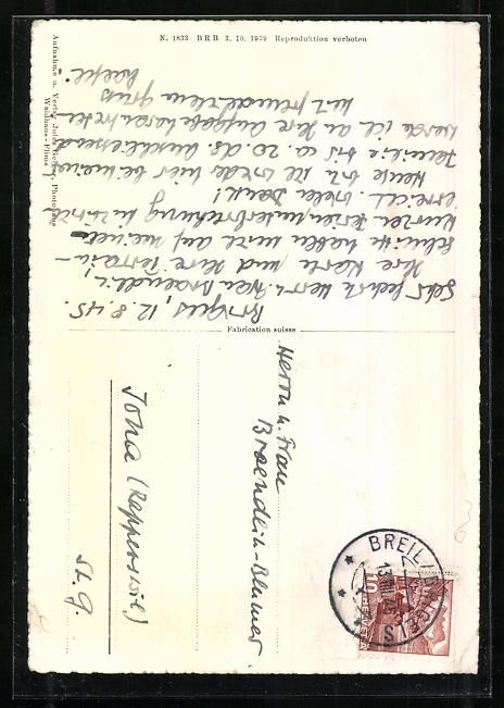 Cartoline postali: AK Brigels, Ortspartie mit Kirche, 1945 – Usato da Berlin venduto da bartko-reher 1