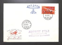 1946 Flugpost F41 PRO AERO illustriert LOCARNO - Lausanne