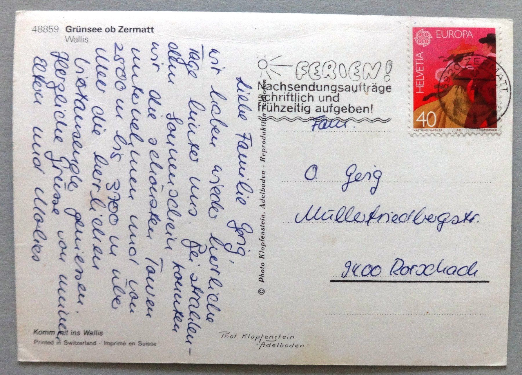 Cartoline postali: Grünsee ob Zermatt – Difettoso da Fétigny venduto da Billy2miny 1