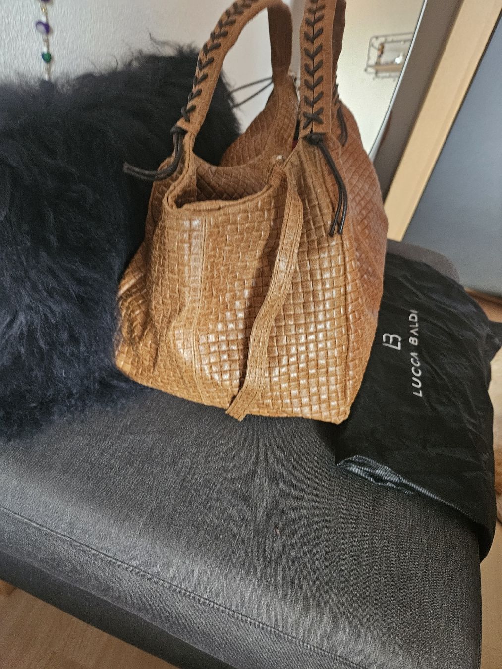 Sac à Main Vintage Elliott Lucca En Cuir Tressé Jaune - Occasion Bon état