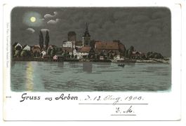 Gruss aus Arbon (TG) Stadt mit Schloss - Mondschein-Litho