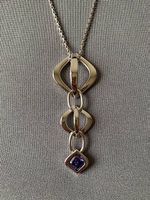 Schmuck-Set, Kette & Ohrringe, silber, fliederfarbener Stein