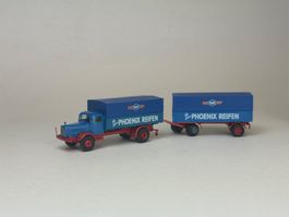 GB- Brekina Mercedes Pritschen Lastzug Phoenix Reifen