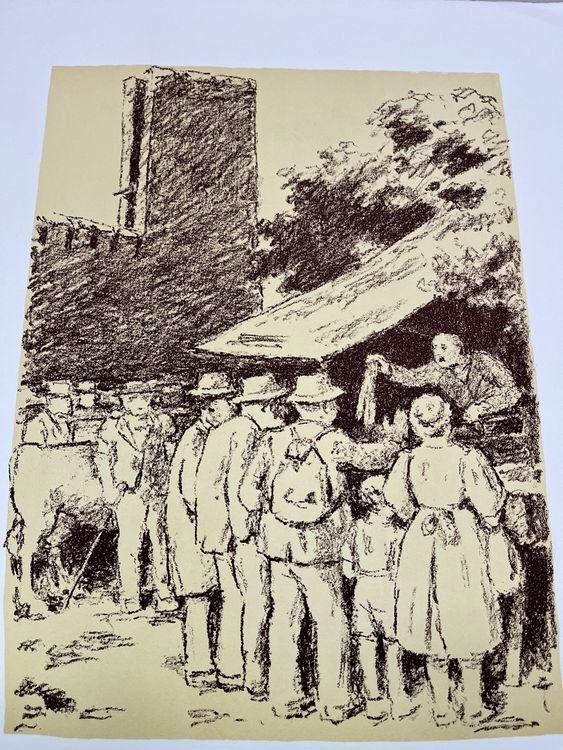 Grafica & Litografie: PAUL  GMÜNDER DER BAUERNMARKT LITHOGRAPHIE – Usato da Gersau venduto da grafik-kunst 2