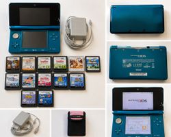 Nintendo 3DS Aqua Blue + 12 Spiele + Ladegerät
