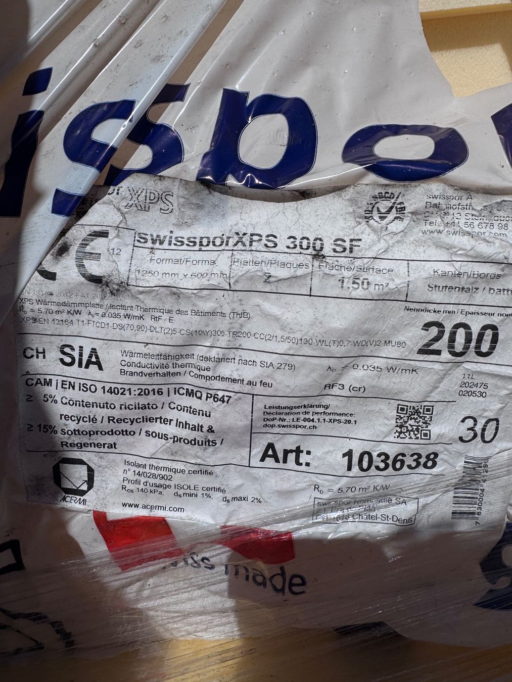 Materiale di riempimento: Swisspor XPS 300 SF – Usato da Regensdorf venduto da MAGZH
