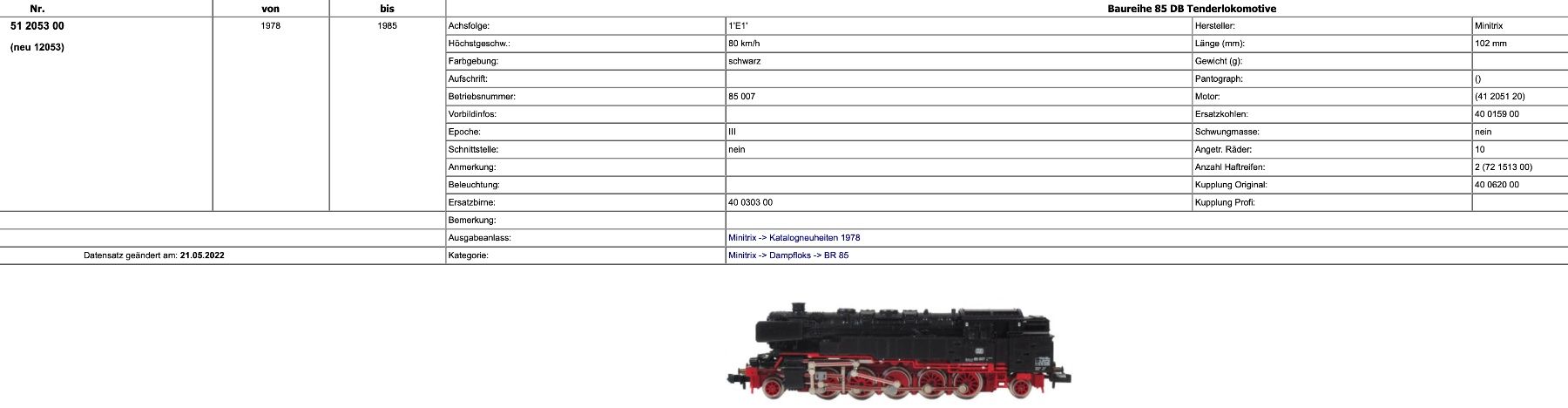 Trix Modelleisenbahnen: MINITRIX - BR85 Dampflok  51 2053 00 – Gebraucht aus Erlenbach ZH von B016177 1