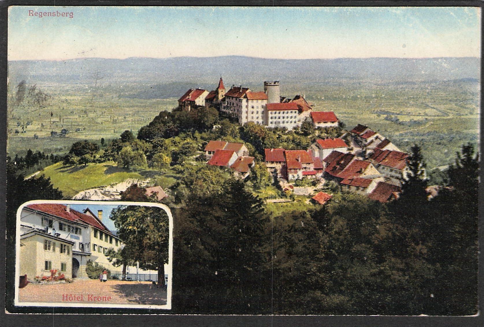 Ansichtskarten: AK, ZH , Regensberg,Hotel Krone , 1919 – Gebraucht aus Reichenburg von Pipo-67
