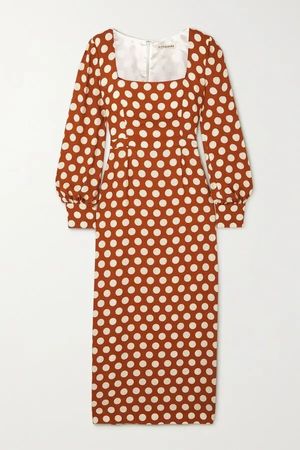 ALEXACHUNG Polka-Dot Crepe Midi Dress Kleid Robe Gr S