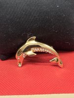 Brosche Delfin vergoldet mit Steinen neuwertig