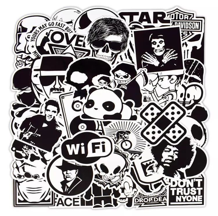 50 Stk. Schwarz/Weiss Sticker/Aufkleber (Neu und originalverpackt) in ...