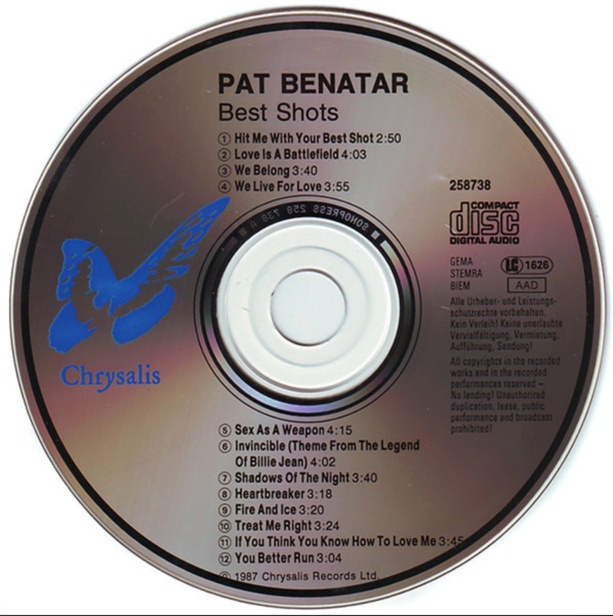 CD: Pat Benatar - Best Shots – Usato da Brunnen venduto da Barfly5 2