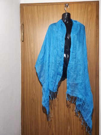 Écharpe René Lezard en bambou bleu avec des franges