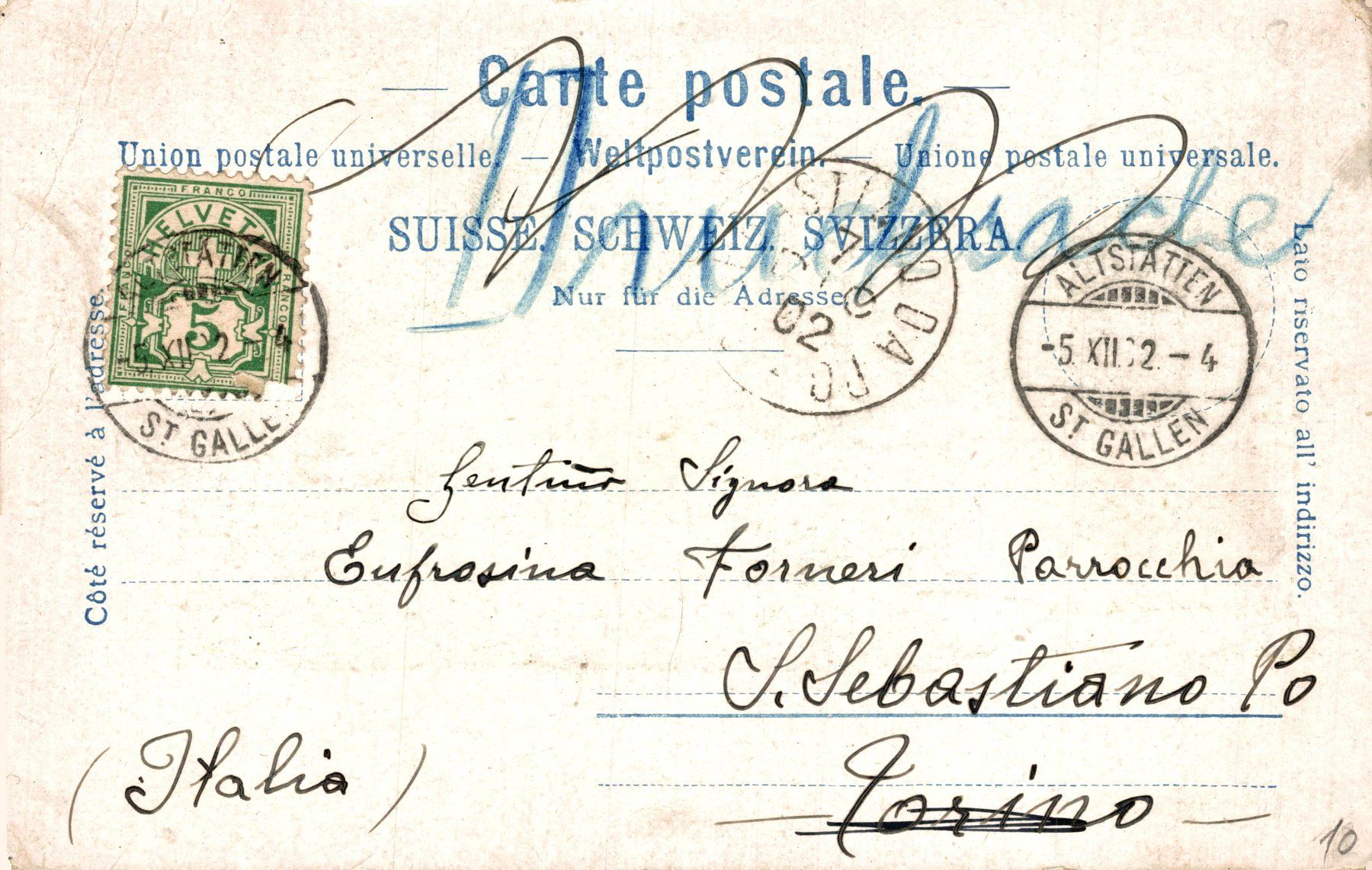 Cartoline postali: Gruss aus Altstätten. – Usato da Bronschhofen venduto da Astore 1