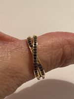 Jolie bague fine 60,5 plaquée pierres minuscules zircon bleu