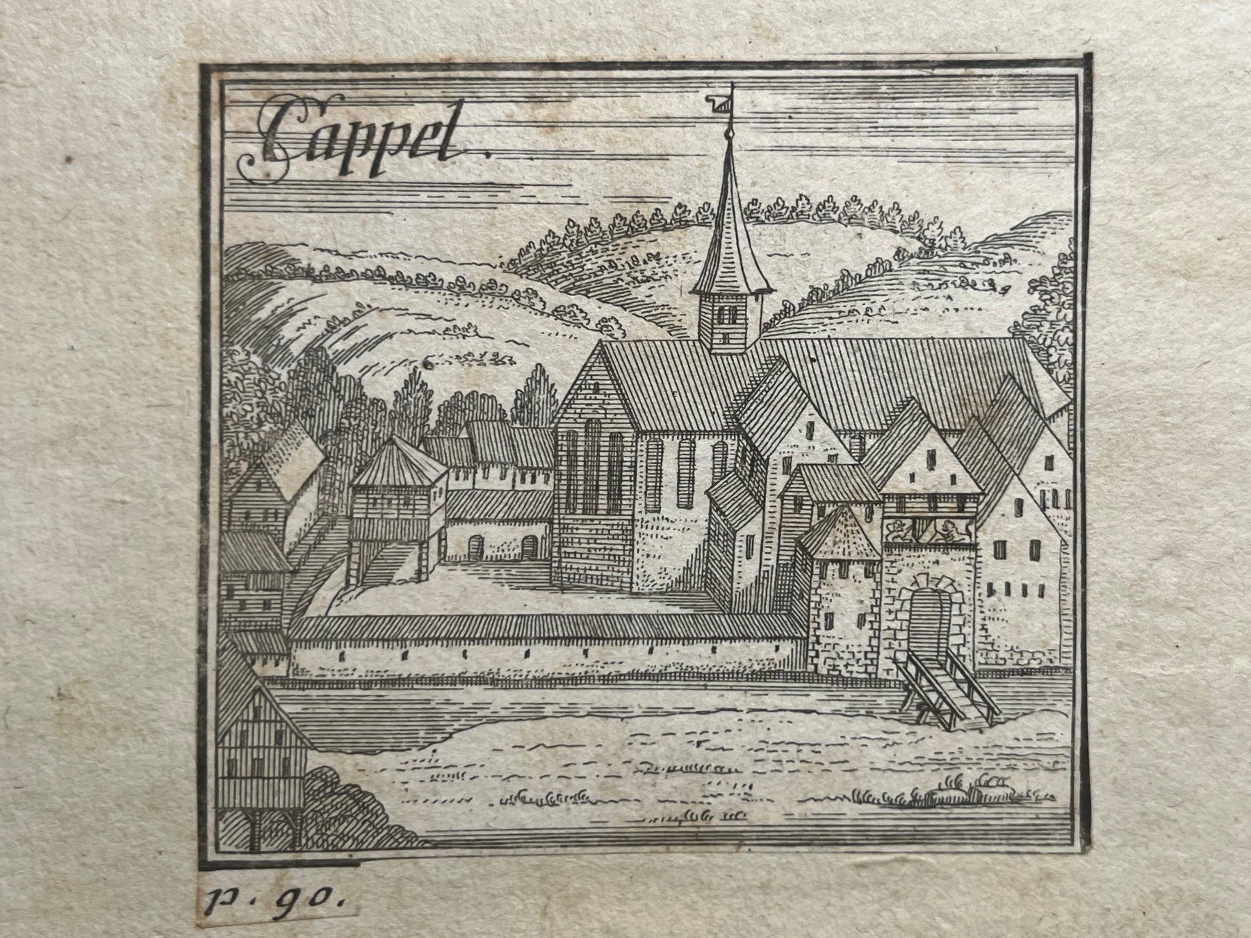 Incisioni: CAPPEL - Kappel a.A. - Originalstich Bluntschli 1742 – Usato da Fällanden venduto da huk46