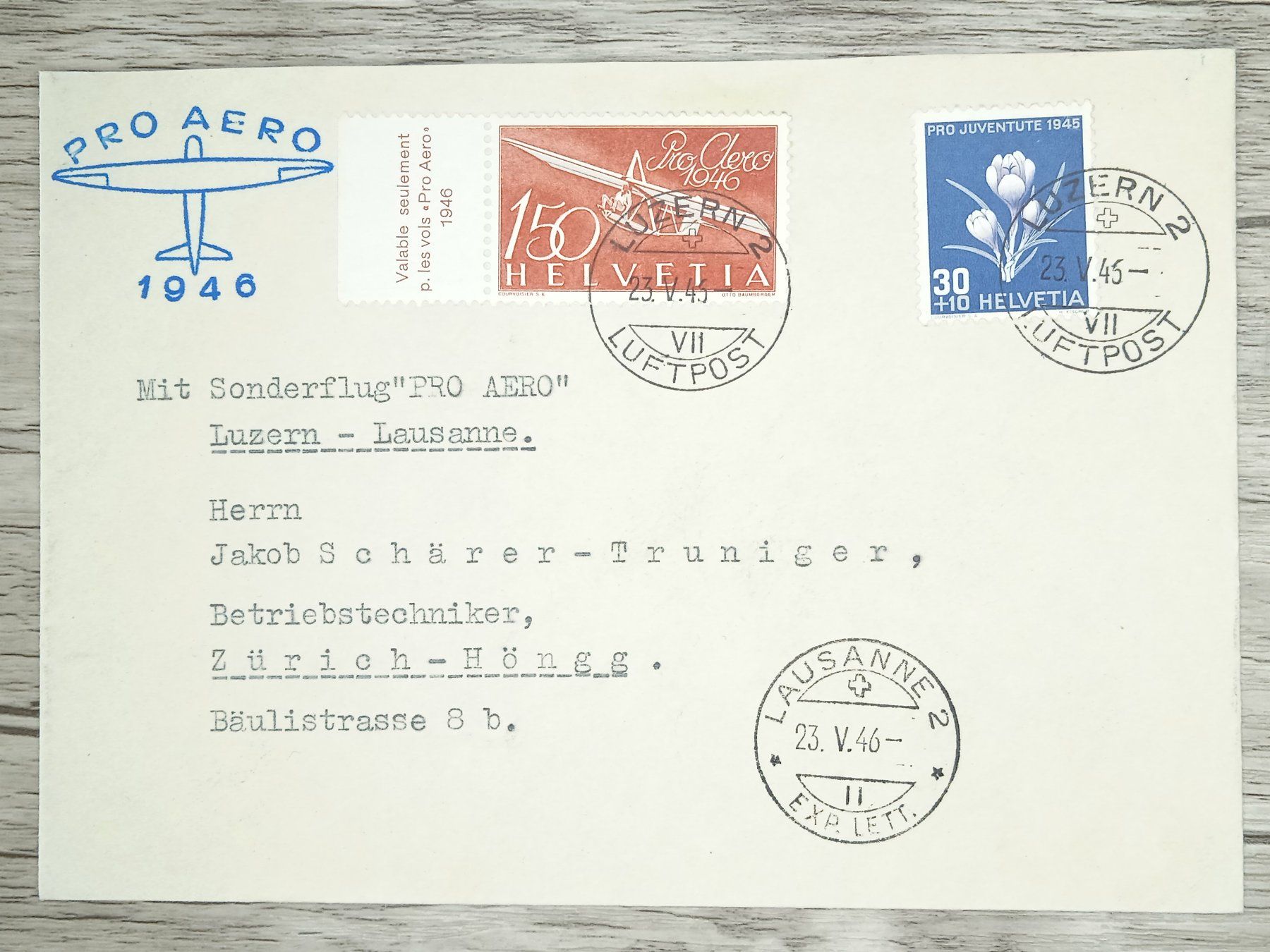 Tutti i francobolli: TR105 Enveloppe Suisse + Timbre 1946 – Usato da Cousset venduto da Patrick_Collections