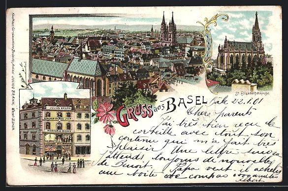 Ansichtskarten: Litho Basel, Mercerie Modes Julius Brann – Gebraucht aus Berlin von bartko-reher