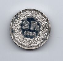 (2446) CH, 2 Franken 1862, Prooflike, stgl