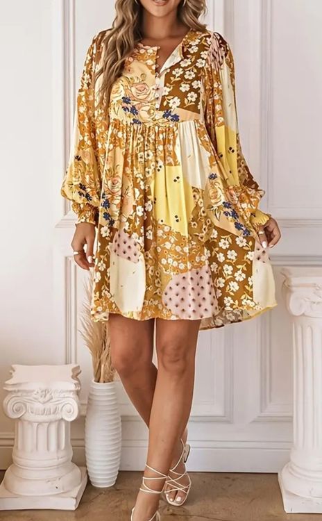Damen Oversize Blumenkleid Im Boho