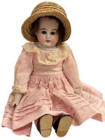 antike Porzellanpuppe mit Lederkörper - 30 cm gross - JDK