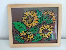 Vintage Sunflower Painting, Framed Wall Art, Home Decor