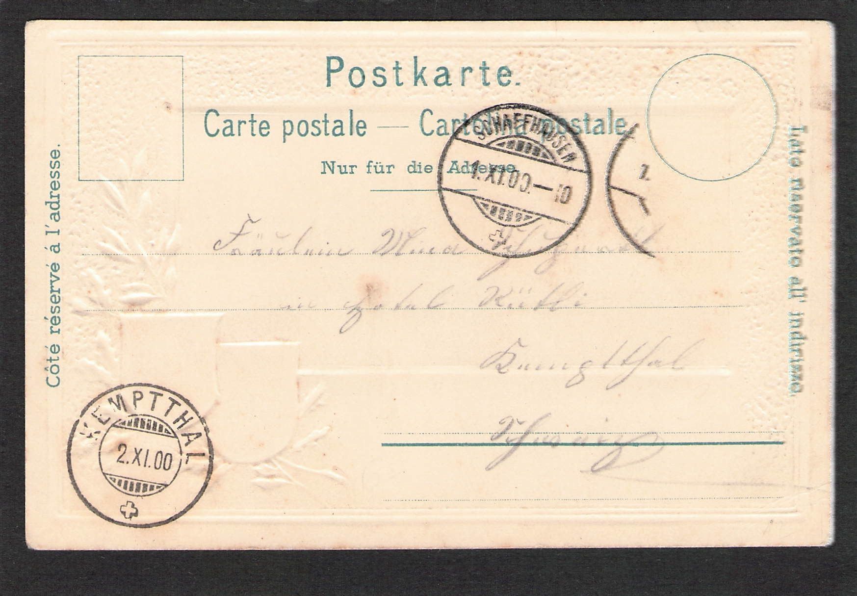 Cartoline postali: Prägekarte, Schaffhausen , 1900 – Usato da Reichenburg venduto da Pipo-67 1