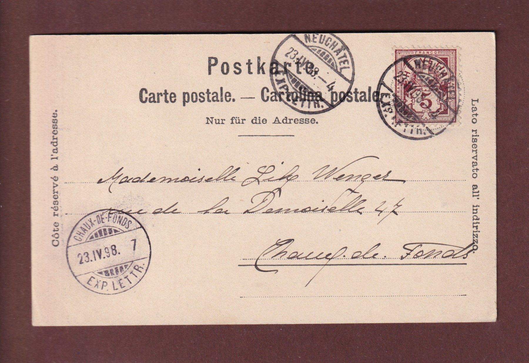 Cartoline postali: NEUCHÂTEL au clair de lune - 1898 – Usato da Pully venduto da nicecards 1