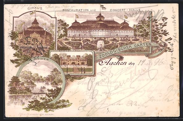 Cartoline postali: Litho Aachen, Restaurant und Konzert-Hal – Usato da Berlin venduto da bartko-reher