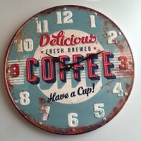 Wand Uhr Kaffeemotiv im Retro Design neu Blechschild 40cm