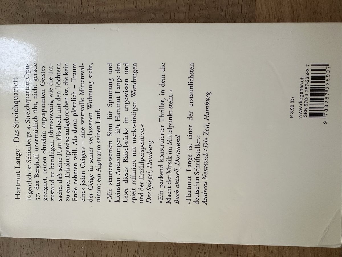 Libri: Hartmut Lange Das Streichquartett Novelle Diogenes – Usato da Zürich venduto da car_68nt 1