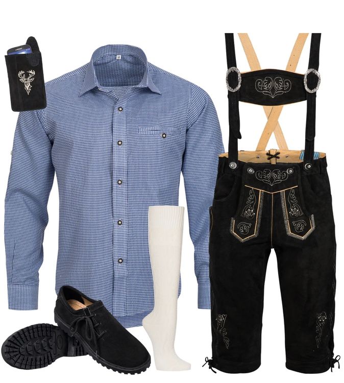 Trachtensets Online Shop Lederhose Herren Kurz Herren Trachten-Set – Lederhose Mit Trägern & Trachtenhemd (Oktoberfest-Style) Lederhose Mit Hemd Trachtenhosen Online Shop