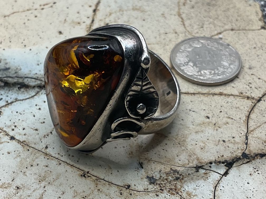 Anelli: Antiker Bernsteinring in Sterlingsilber, Gr.55.5 – Usato da luzern venduto da Alpendorf1 7