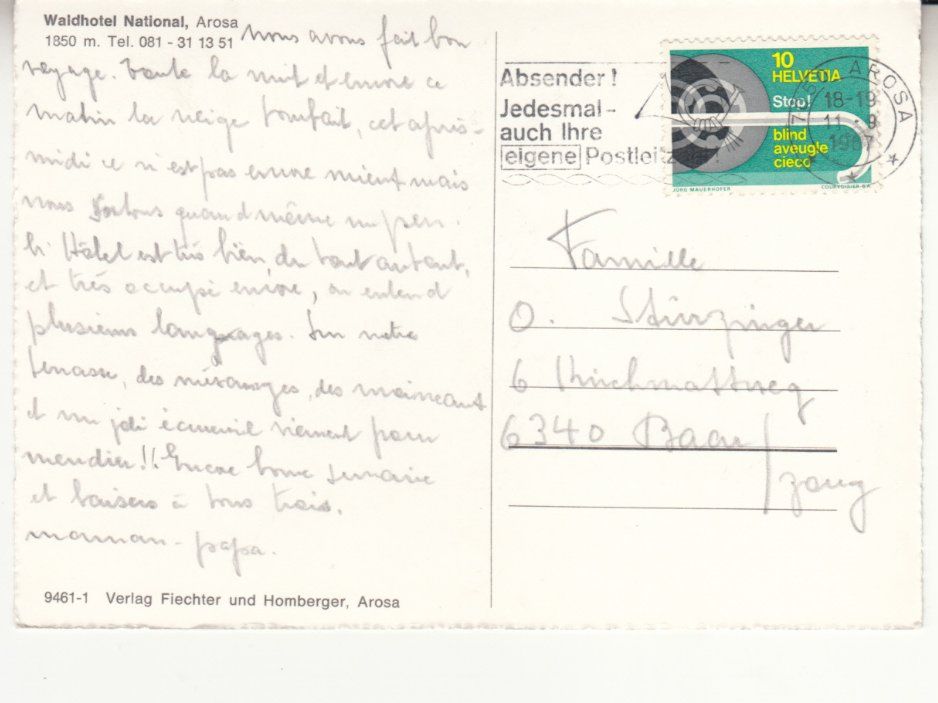 Cartoline postali: Arosa National 1967 – Usato da Bürglen TG venduto da StampGraf 1