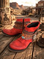 Damen Stiefeletten rot Western Stil mit Nieten neu